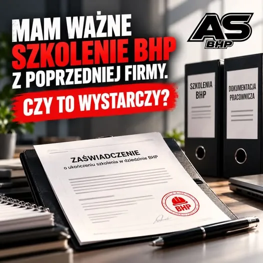 Zaświadczenie o ukończeniu szkolenia BHP z poprzedniej firmy na biurku